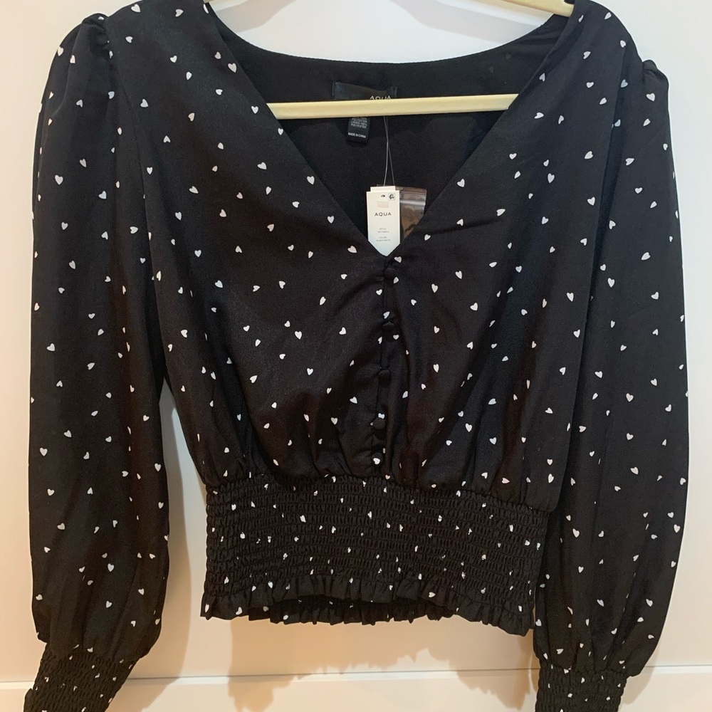 Aqua poka dot top